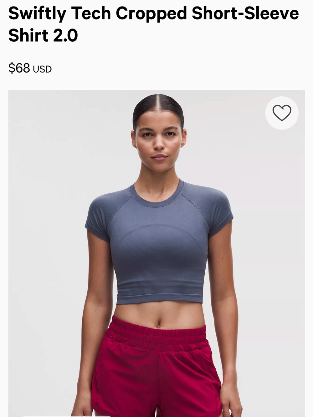 lululemon athletica Cropped Performance Tee - Dusty Diamond